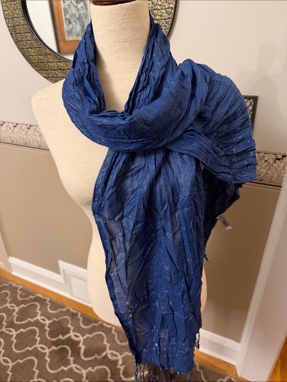 Symphony Metallic Thread Navy Blue Women's Scarf Wrap